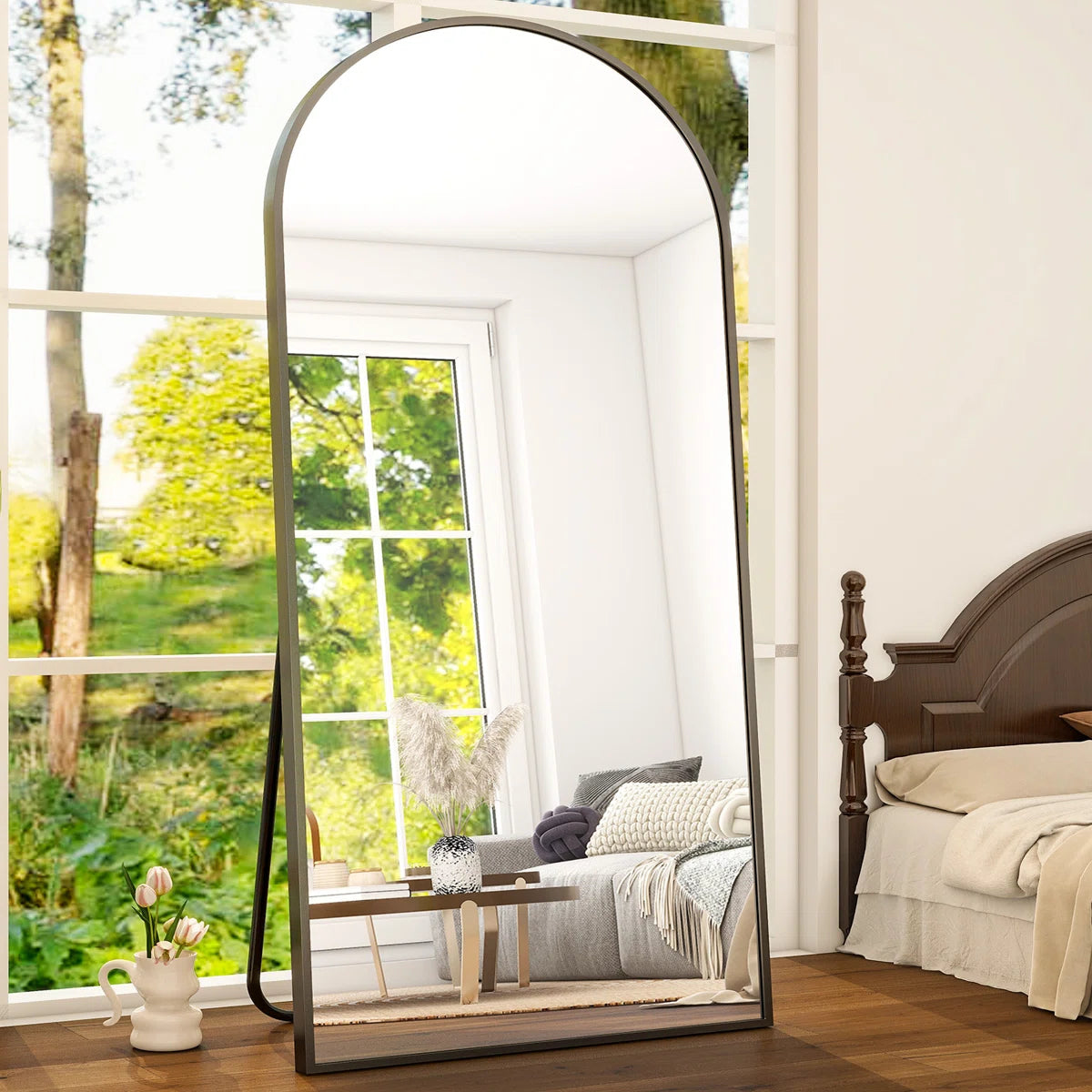 Arched Metal Oversized Full Length Mirrors Wall Mirrors with Stand