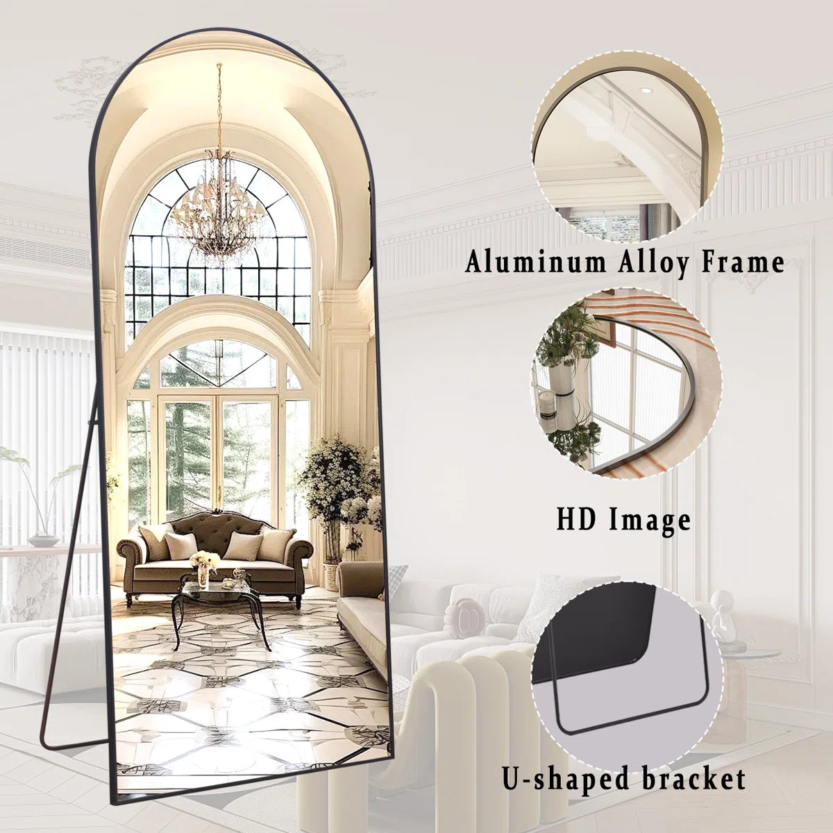 Arched Metal Oversized Full Length Mirrors Wall Mirrors with Stand