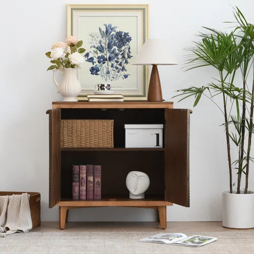 Asante Vintage Storage Accent Textured 2-Door Cabinet with with Wood Handles,Rich Brown