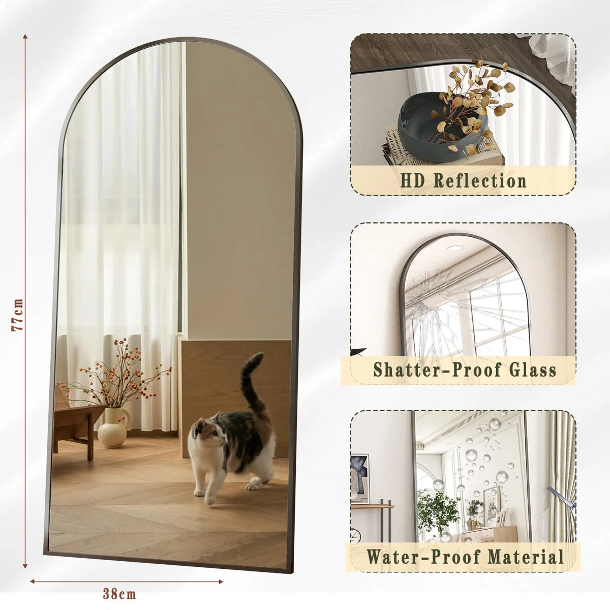 Arched Metal Oversized Full Length Mirrors Wall Mirrors with Stand