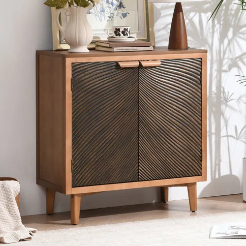 Asante Vintage Storage Accent Textured 2-Door Cabinet with with Wood Handles,Rich Brown