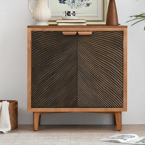 Asante Vintage Storage Accent Textured 2-Door Cabinet with with Wood Handles,Rich Brown