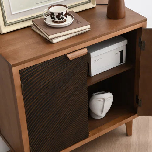 Asante Vintage Storage Accent Textured 2-Door Cabinet with with Wood Handles,Rich Brown